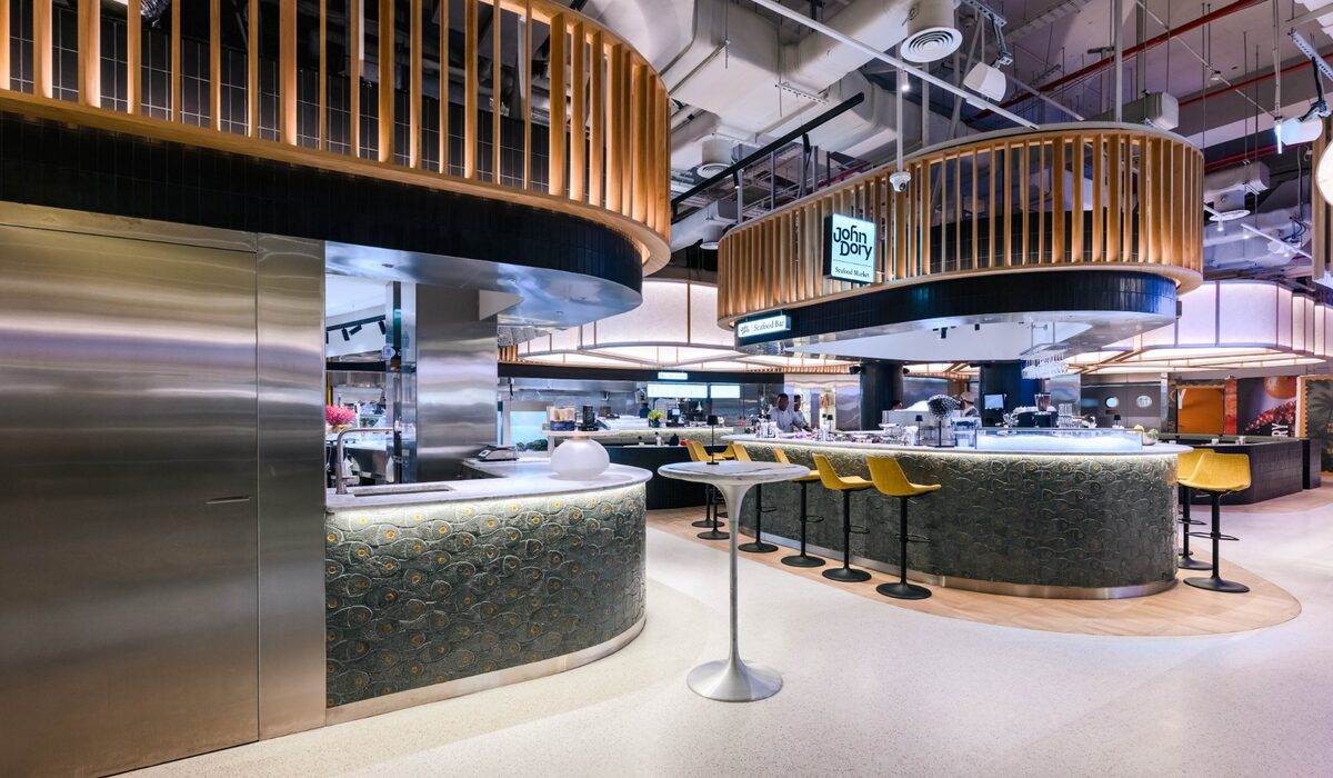 John Dory Seafood Restaurant, full venue view with open kitchen stations by Cleresdyne