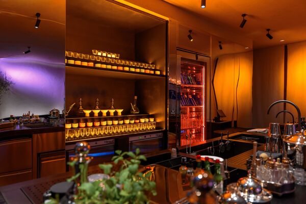 Sobremesa bar back, illuminated glassware shelving with Forcar refrigeration by Cleresdyne